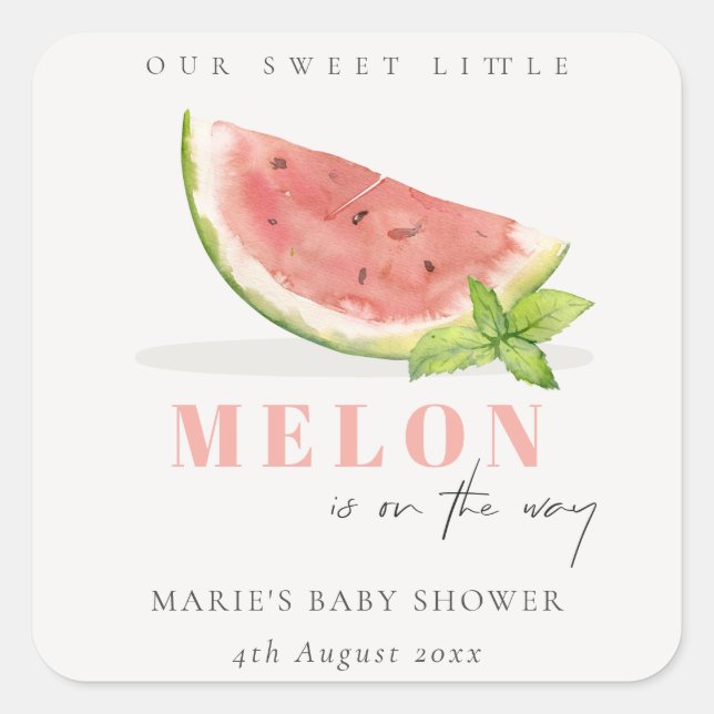 Sticker Carré Cuisine Notre Petit Melon Aquarelle Baby shower ro (Devant)