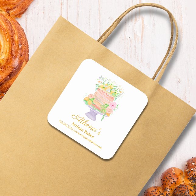 Sticker Carré Cuisine pâtissière boulangère Aquarelle (Créateur téléchargé)