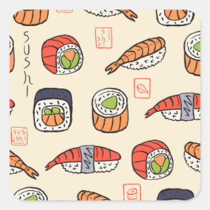 Sticker Carré Cuisine sushi, design motif sans soudure.