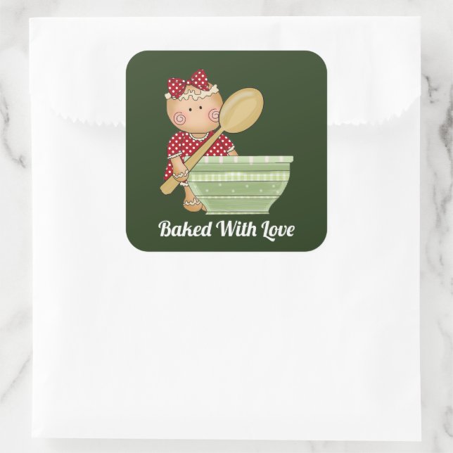 Sticker Carré Cuit avec amour ajouter message cuisson gingembre  (Sac)