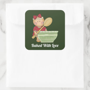 Sticker Carré Cuit avec amour ajouter message cuisson gingembre