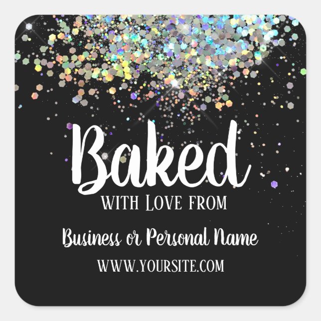 Sticker Carré Cuit avec amour Custom Business Parties scintillan (Devant)