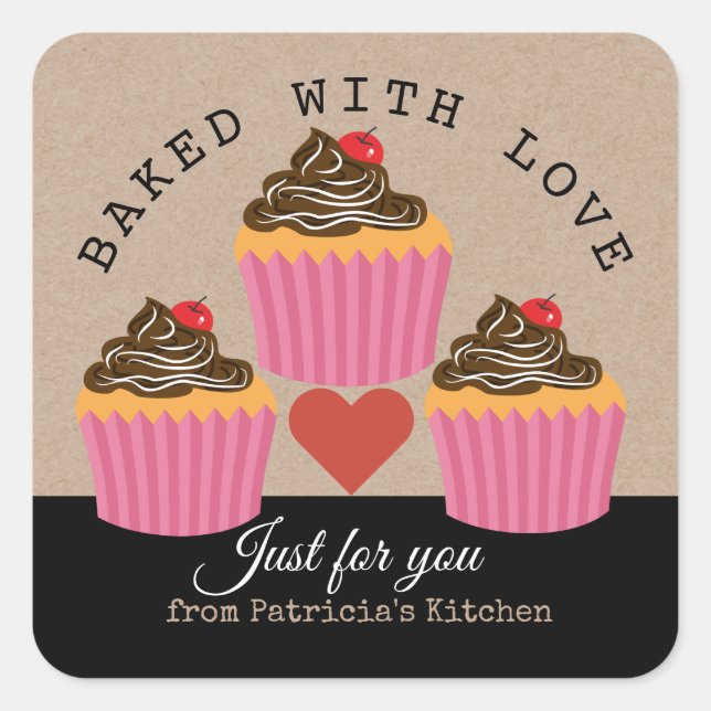 Sticker Carré Cuit Avec Des Cupcakes Amoureux Juste Pour Vous Pa (Devant)