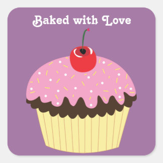 Sticker Carré Cuit avec le gâteau rose Love