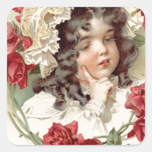 Sticker Carré Cuite victorienne aux roses rouges