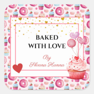Sticker Carré Cuits avec Amour - Jolies Cupcakes & Donuts