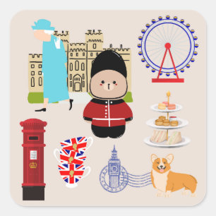 Sticker Carré Culture britannique mignonne