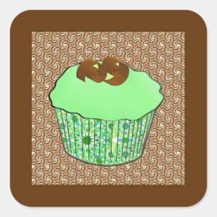 Sticker Carré Cupcake au chocolat congelé à la menthe, Arrière -