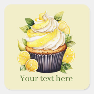 Sticker Carré cupcake au citron mignon ajouter du texte
