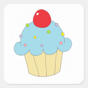 Sticker Carré Cupcake bleu