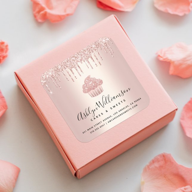 Sticker Carré Cupcake Boulangerie Pâtisserie Chef Rose Gold Part (Créateur téléchargé)