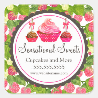 Sticker Carré Cupcake Cake Pop Raspberry Bakery Box Seaux
