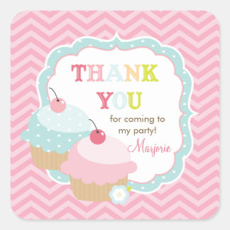 Sticker Carré Cupcake Fun Merci coloré Favor
