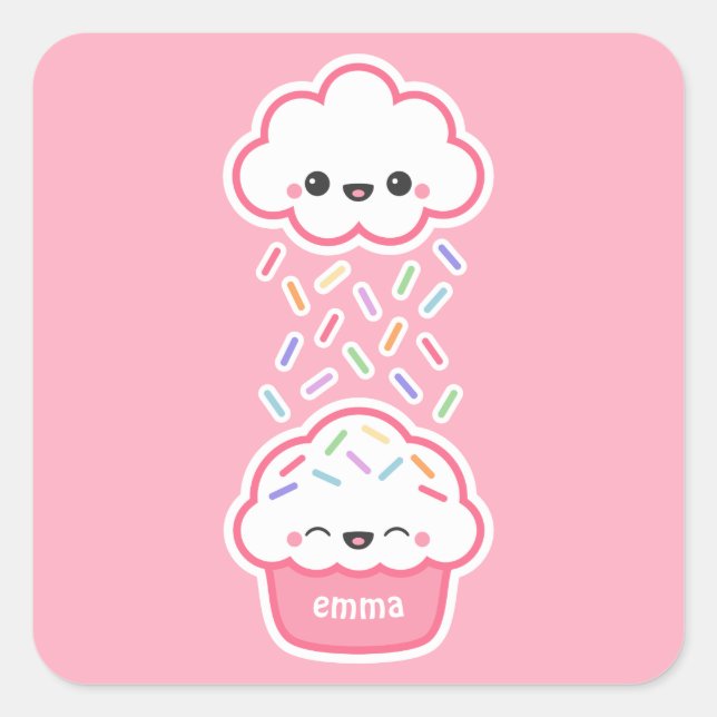 Sticker Carré Cupcake mignonne avec arroses (Devant)
