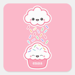 Sticker Carré Cupcake mignonne avec arroses
