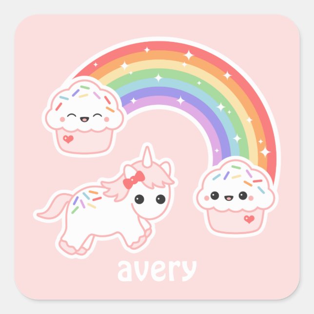 Sticker Carré Cupcake Rainbow Unicorn (Devant)