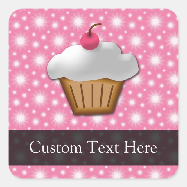 Sticker Carré Cupcake rose/blanc cerise (Devant)