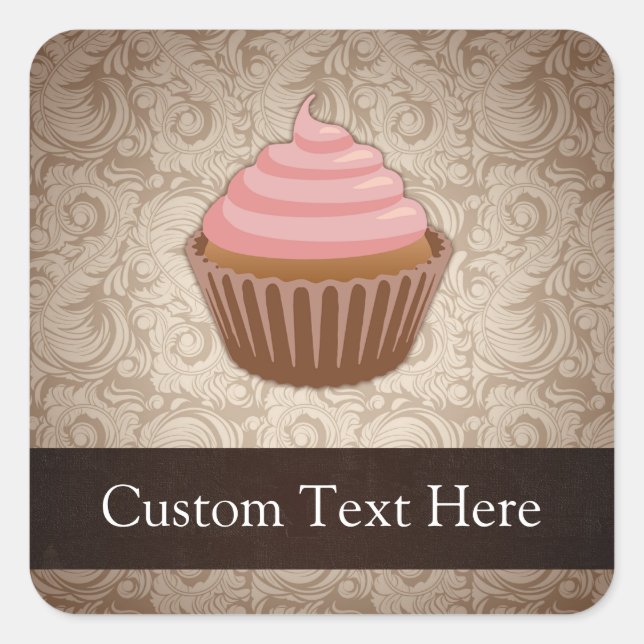 Sticker Carré Cupcake rose/Brown (Devant)