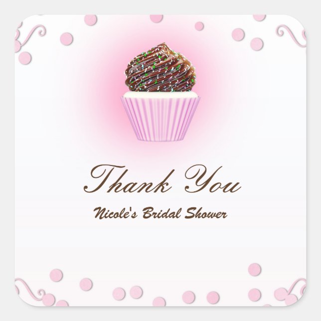 Sticker Carré Cupcake rose Confetti Anniversaire Fête Favoriser (Devant)