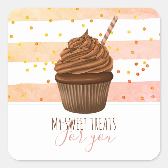 Sticker Carré Cupcake Watercolor Stripes Parties scintillant Mes (Devant)