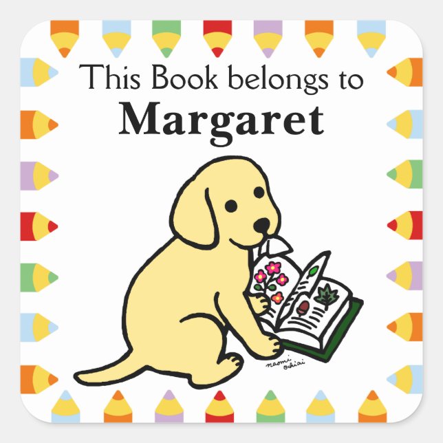 Sticker Carré Curieux Chiot du Labrador jaune (Devant)