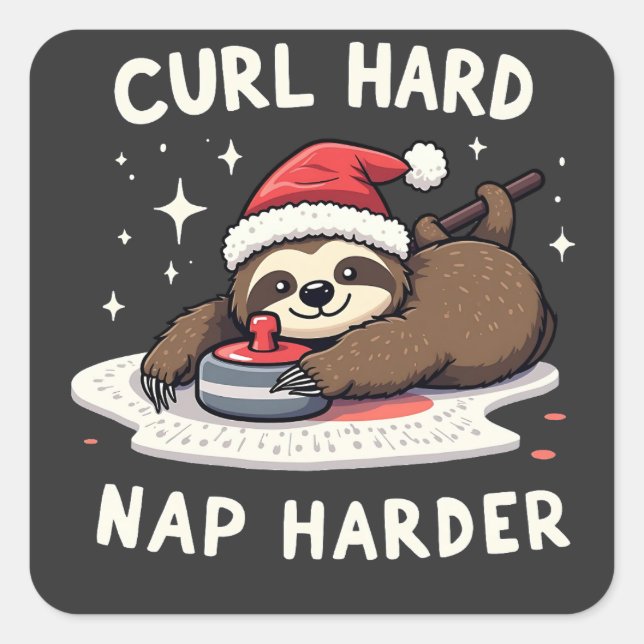 Sticker Carré Curling dur Nap Harder Curling Sport Sloth Xmas (Devant)