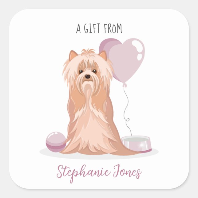 Sticker Carré Curte Yorkshire Terrier Anniversaire (Devant)