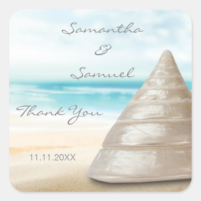 Sticker Carré Custom Beach Sand Sea Shell Mariage Cadeaux Faveur (Devant)