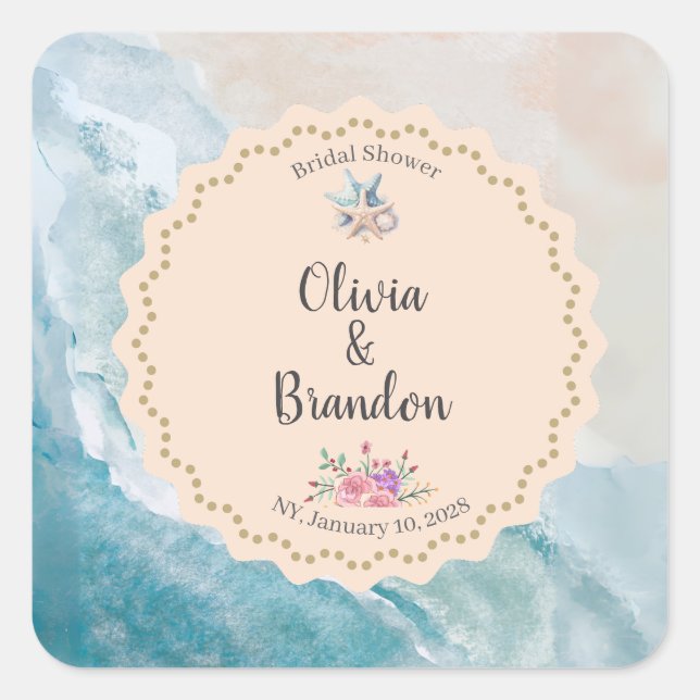 Sticker Carré Custom Beach-Themed Blue Sand Waves  (Devant)