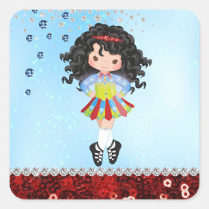 Sticker Carré Custom Blue Irish Dance Dark Hair Girl