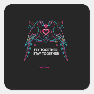 Sticker Carré Custom Couple Anniversary Neon Parrots Winter Hood