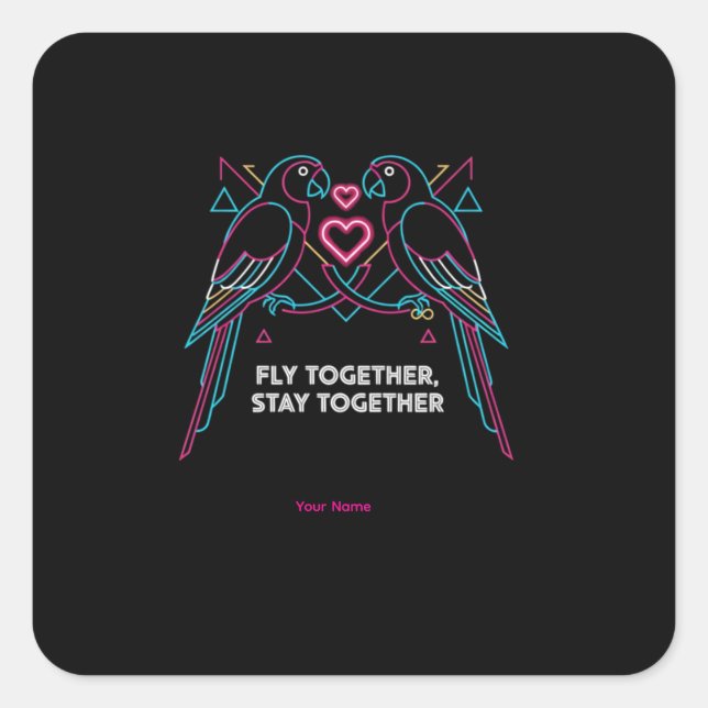 Sticker Carré Custom Couple Anniversary Neon Parrots Winter Hood (Devant)