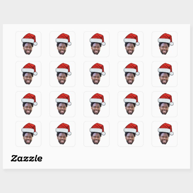 Sticker Carré Custom Face Santa Hat Photo Christmas Men (Feuille)