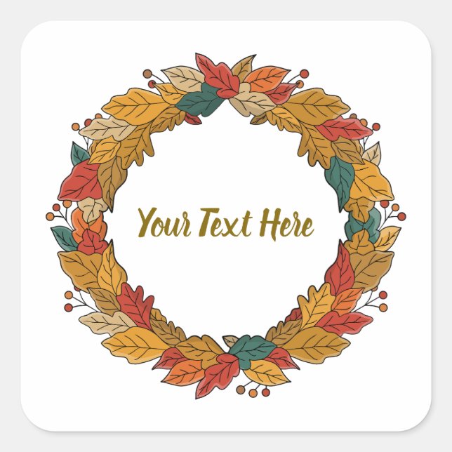 Sticker Carré Custom Fall Leaf Wreath Circle (Devant)
