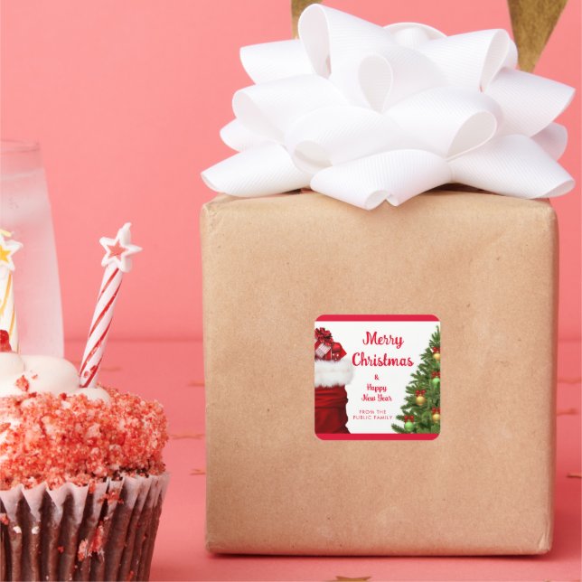 Sticker Carré Custom Happy New Year Merry Christmas Red (Fête)