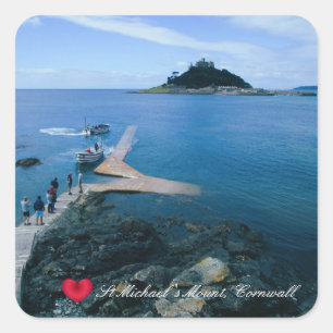 Sticker Carré Custom Heart St Michaels Mont Cornwall avec Bateau
