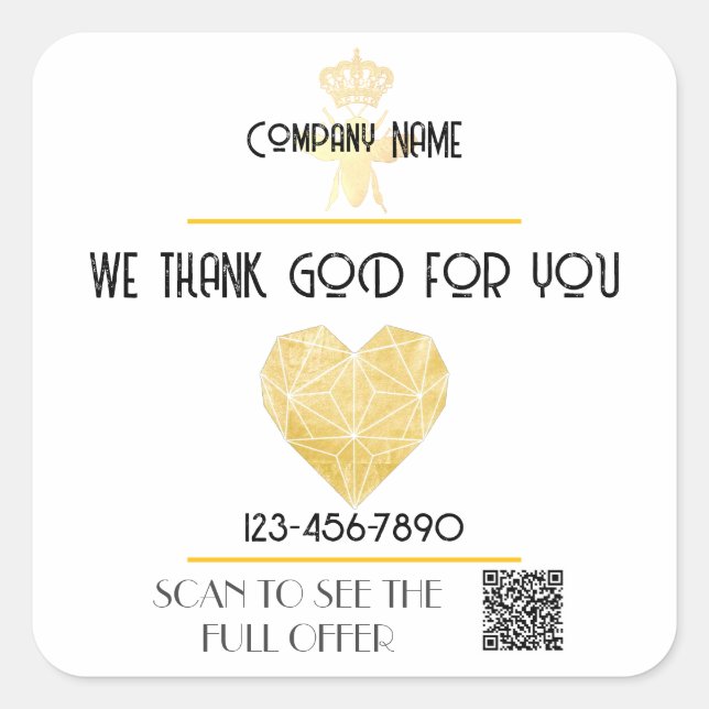 Sticker Carré Custom HEART Thank GOD For Business Logo THANK YOU (Devant)