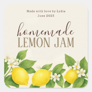 Sticker Carré Custom Homemade Lemon Jam Label