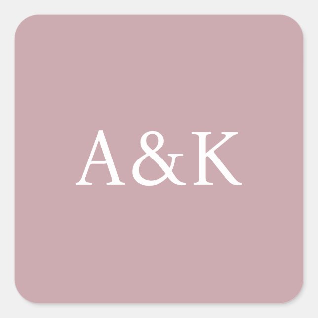 Sticker Carré Custom Initials on Dusty Rose Mauve Wedding (Devant)