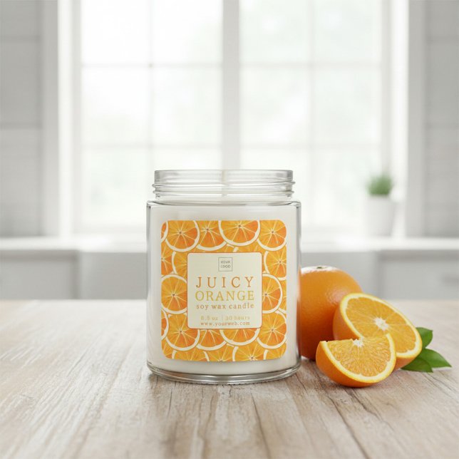 Sticker Carré Custom Juicy Orange Candle Label (Créateur téléchargé)