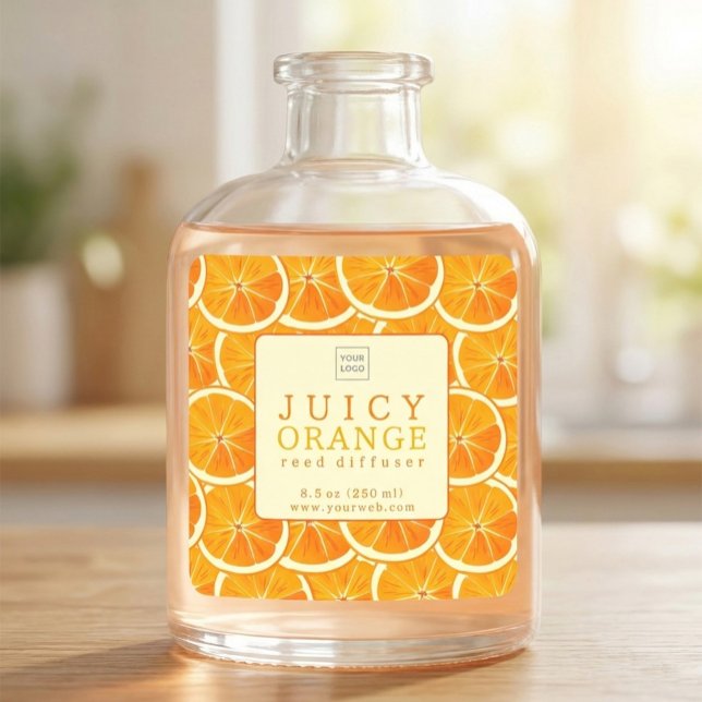 Sticker Carré Custom Juicy Orange Reed Diffuser Label (Créateur téléchargé)