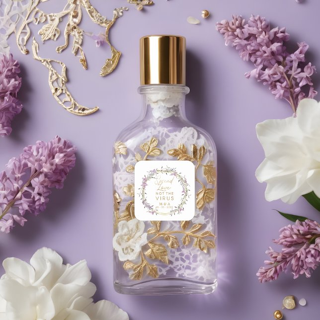 Sticker Carré Custom Lilac Garland Wreath Wedding Sanitizer Gel (Custom Lilac Garland Wreath Wedding Sanitizer Gel Square Sticker. )