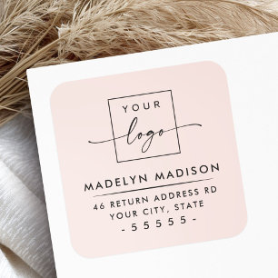 Sticker Carré Custom logo modern light blush pink return address