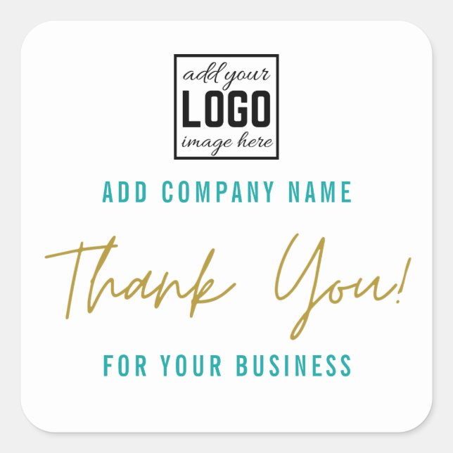 Sticker Carré Custom Logo Teal Thank You For Your Business (Devant)