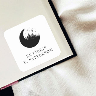 Sticker Carré Custom Moon Forest & Stars Ex Libris Boite