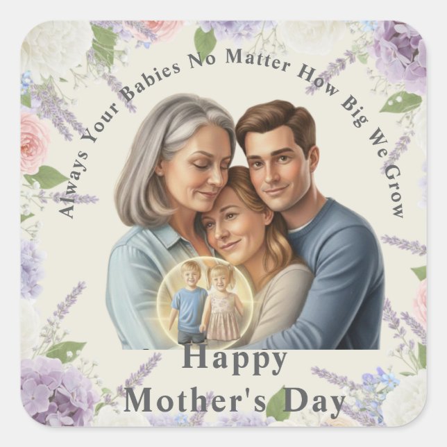 Sticker Carré Custom Mother's day photo Always your babies  (Devant)