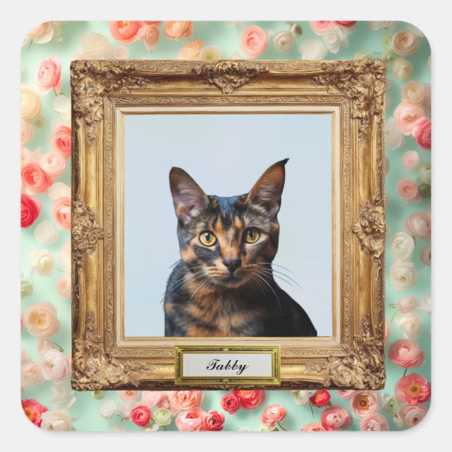 Sticker Carré Custom Pet Portrait Label – Your Cat in a Frame (Devant)