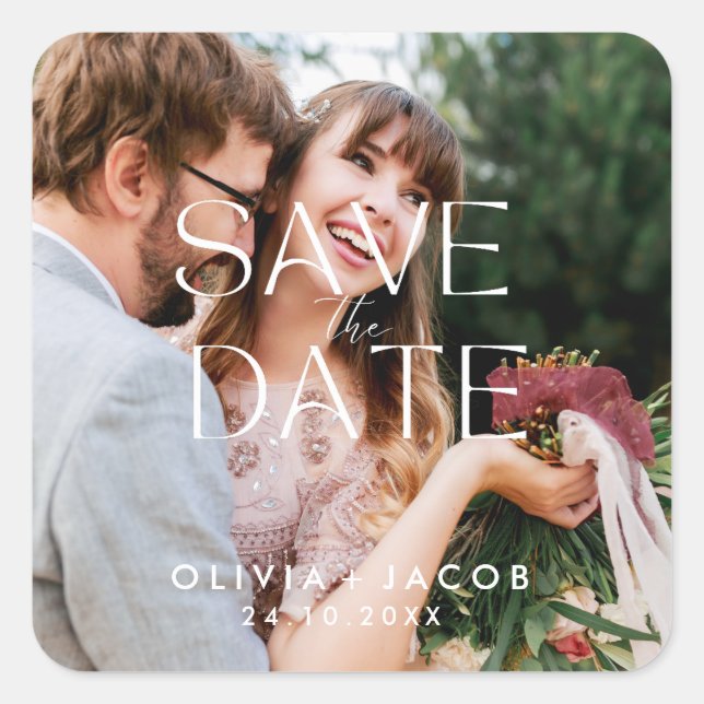Sticker Carré Custom Photo Save the Date with Couple Photo (Devant)