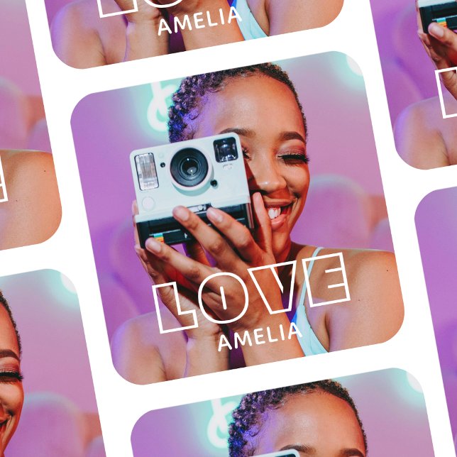 Sticker Carré Custom Photo Text Retro Modern Love (Créateur téléchargé)