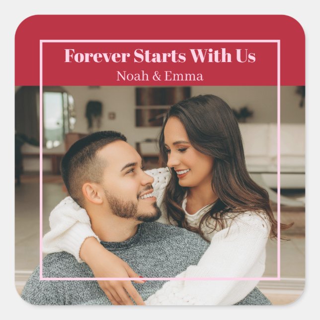 Sticker Carré Custom Photo & Text Romantic Gift - Personalized  (Devant)